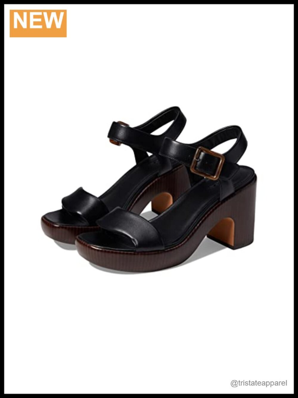 Noelle Mid Heel Platform Sandals 3.5" Leather Buckle Double Strap Wedding
